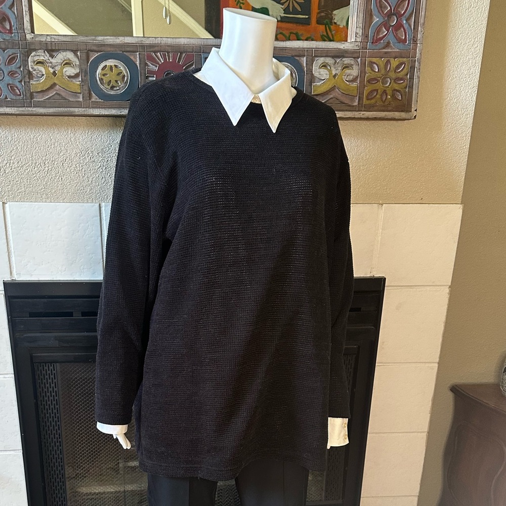 Avenue Black Cable Knit Sweater Round Neck Size 18/20 Armpit To armpit 27”